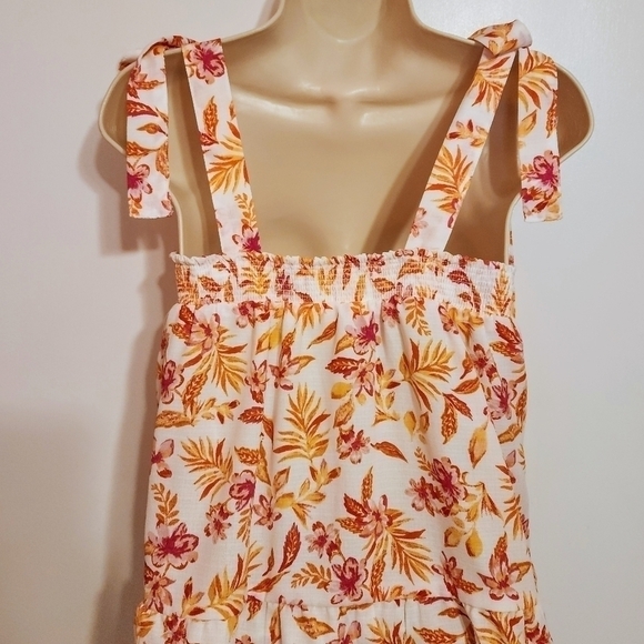 Hippie Rose Floral Tie Strap Smocked Top Ivory Orange Medium - Picture 6 of 12